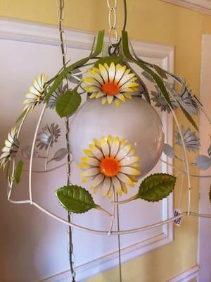 Very cool vintage mid century painted metal swag lamp w/Daisies! For sale @ House of Style, Vintage Shop, Duncanville. TX