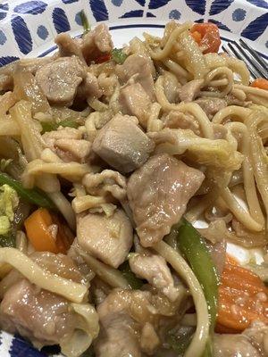 Chicken Lo Mien...disgusting grey, fatty chicken.  Slimy, gross texture and flavor.