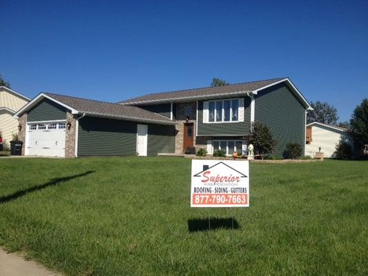 Superior Home Renovations provided a complete exterior remodel. Customers received a new roof, siding, gutters, & windows!