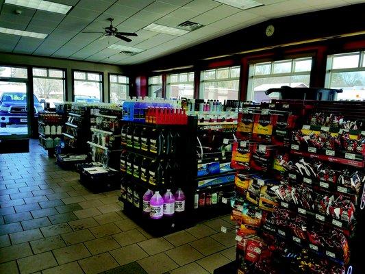 Auto parts, and typical convenience store items sold.