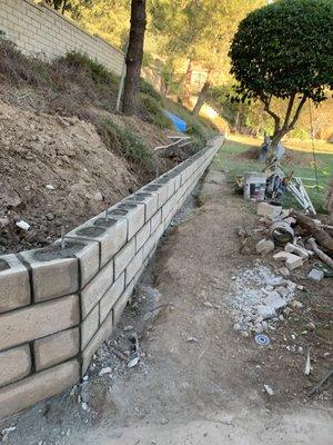 Retaining wall in progress