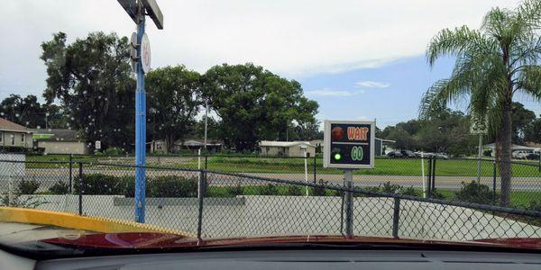 Car wash ends-- turn left for towels & vacuums