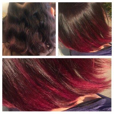 Pink and magenta color and cut by Nancy @ Salon 411 East 630.880.0198