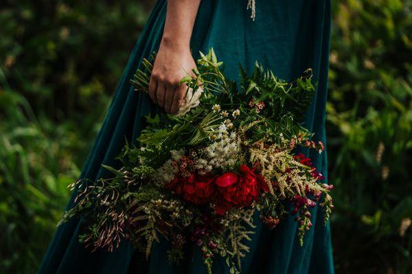 Wild flower and peony bridal bouquet