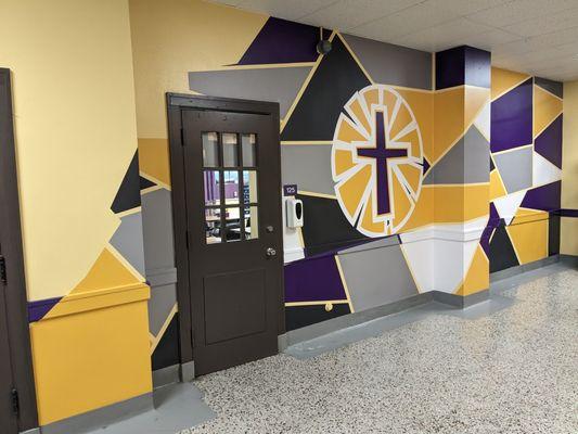 Wall wrap for a school hallway.