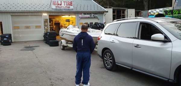 My friends boat being backed up to have the second tire replaced...