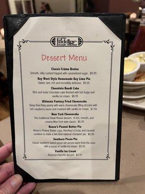 Dessert menu