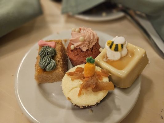 Desserts (some not pictured). The honey bee flan was nice and wasn't overly sweet. The pink strawberry mini cake was our favorite.