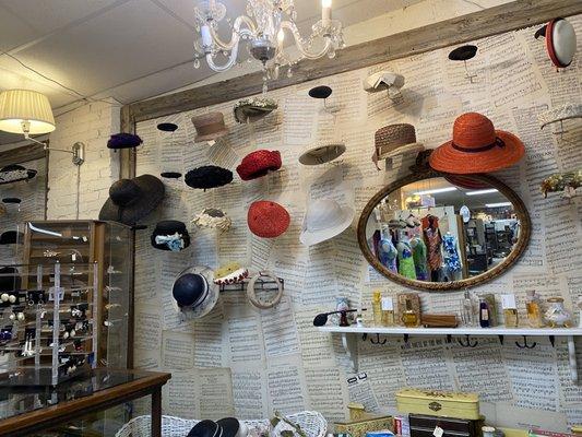 Vintage accessories! The wall is covered in sheet music