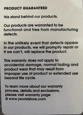 This is the warranty information on the tag connected with the backpack. There is NO duration listed.