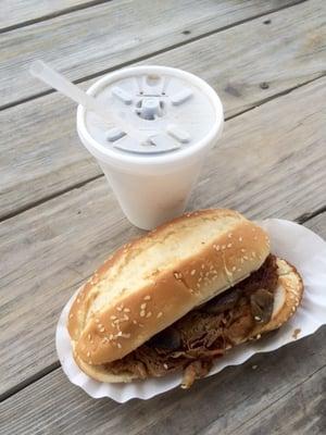 Philly cheesesteak with mushrooms & a kids root beer