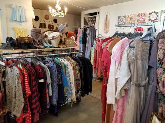 Vintage clothes and hats and purses