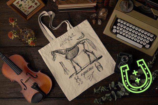 Equine Skeleton Vintage Art Design on Totes