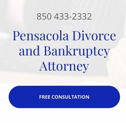 Pensacola lawyer for bankruptcy and divorce.  Free consultation.