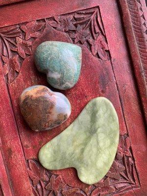 Gua sha fave stones . Facial massage tools