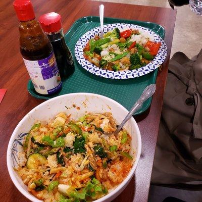 Bibimbap and stir fried rice with tofu. Accidentally vegan