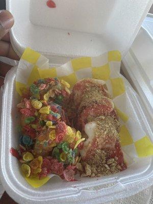 Half dozen mini donuts White chocolate + fruity pebbles Strawberry cheesecake