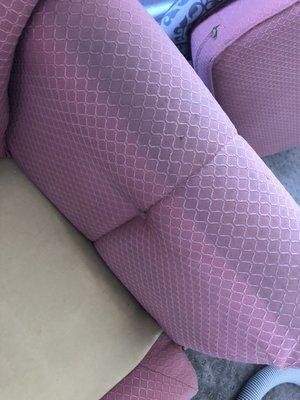 Good old polyester upholstery going from dirty on the top to clean on the bottom!