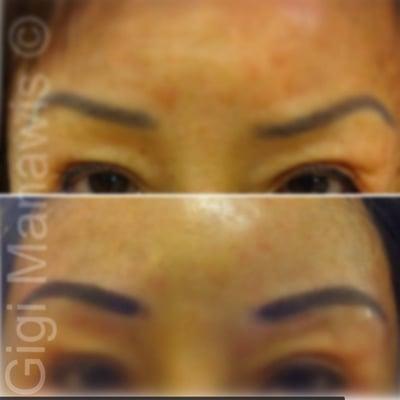 Previously tattooed eyebrows corrected by Gigi (bottom photo)