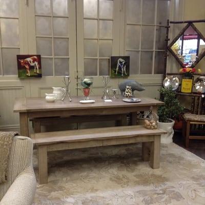 This is a farm table made by a local crafts person from reclaimed wood