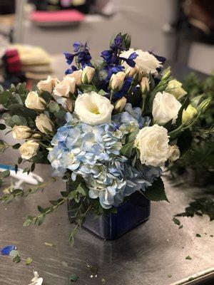 Blue hydrangea and lisianthus