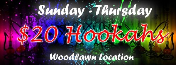 $20 hookahs, 1 hookah for 2 people.
each addtional person sharing $5 extra