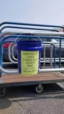 Bins for used PPE located on the 'cart corral' (or whatever you call it).