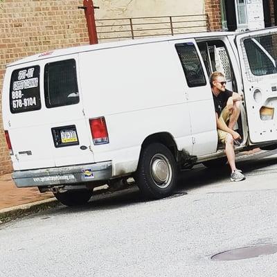 This is the van the three men were in when my friend and I were harassed. Please beware so you're not harassed as well