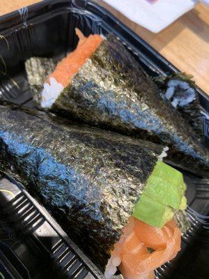 Salmon Avocado and Spicy Tuna Handrolls