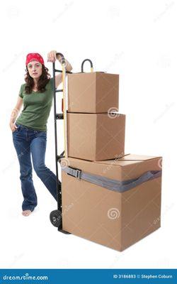 woman and boxs and Dolly