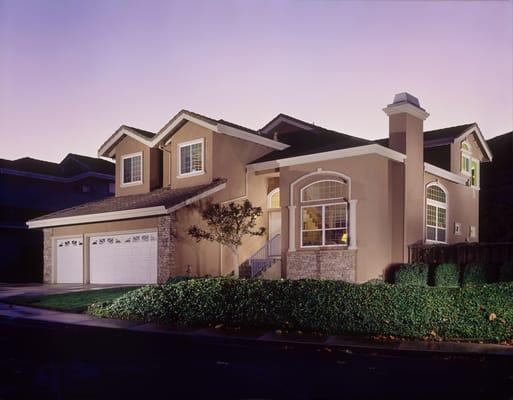 Dublin home with new Anlin windows, Thermatru Entry Door, Stucco and Stone.