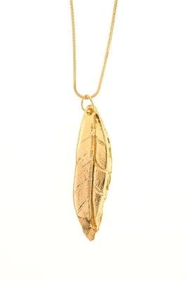 Feather small pendant,  earrings exist as well, hand carved 24 carat gold dipped