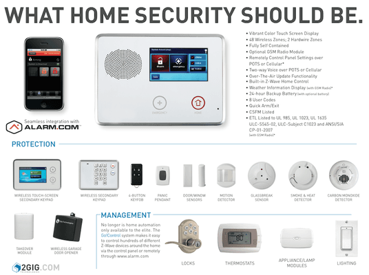 Home Automation System 2GiG system powered by Alarm.com