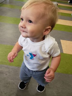 My little man at Child watch while mom gets her spin on! He loves the YMCA! He's been coming here with mom even while in her belly :)