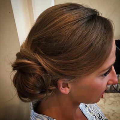 Soft elegant side bun , destination wedding , bridesmaid hair . @yadira_colorist