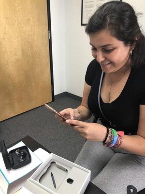 My patient said I can post this picture of her taking a picture of her new set of super cool ALL black hearing aids and molds