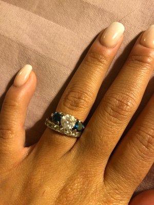 My diamond and blue diamond wedding band resized here at JK!