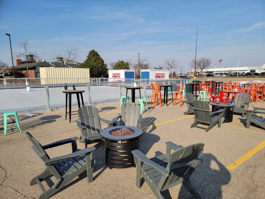 Cool outdoor seating area...  tables were clean and spaced out nicely.