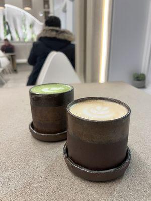 Matcha latte and seven Sundays latte