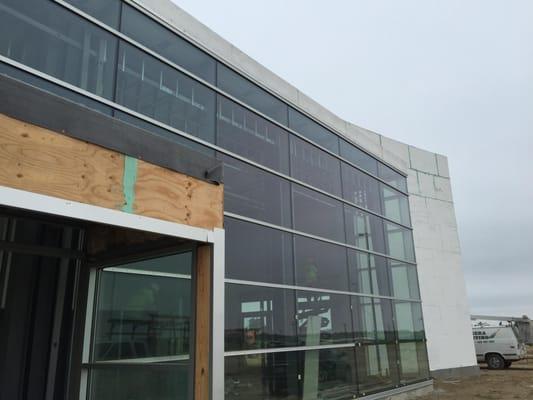 An up close and personal view of the new showroom front window wall.  Soon to be filled with great new Ford cars and Trucks!