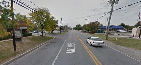 View from Old Washington Rd, with the Greg's Building on the left side, iHop on the right. | Courtesy of Google Maps.