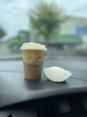 Vietnamese iced coffee w/ egg cream & Mango Mochi Cloud