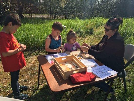 Kids learning about and making origami bees at the Koobs Nature Area