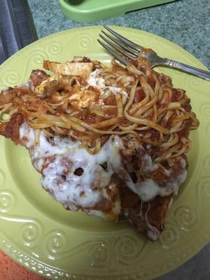 Their chicken parm with spaghetti (Delivered)