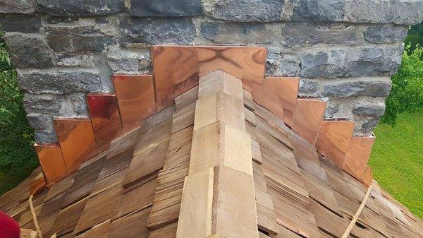 Copper Flashing with Cedar Shake Shingles installed by Bulldog Home Improvements