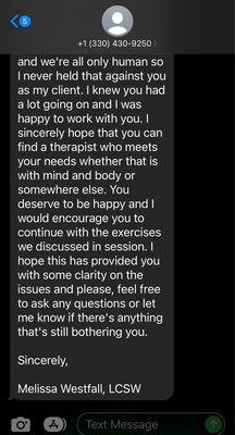 Melissa's text 3 months after ending her services pt. 3