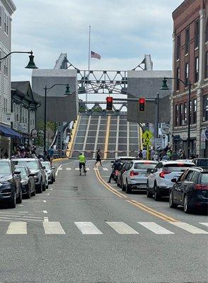 The Mystic Drawbridge is up (Standing on the corner of Gravel St and downtown Main Street