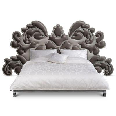 VENUS BED in silver and charcoal fabric combination with bling nailheads