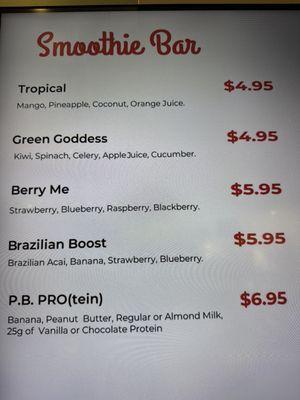 Smoothie Bar Menu