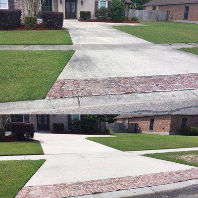 Before and after of recently cleaned driveway